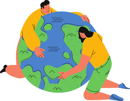 two people hugging earth
